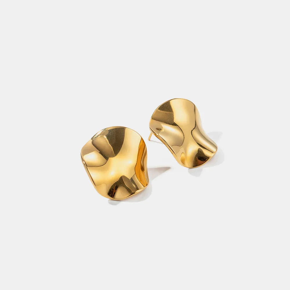 Geometric Pleated 18K Gold-Plated Stud Earrings - alternate earring view