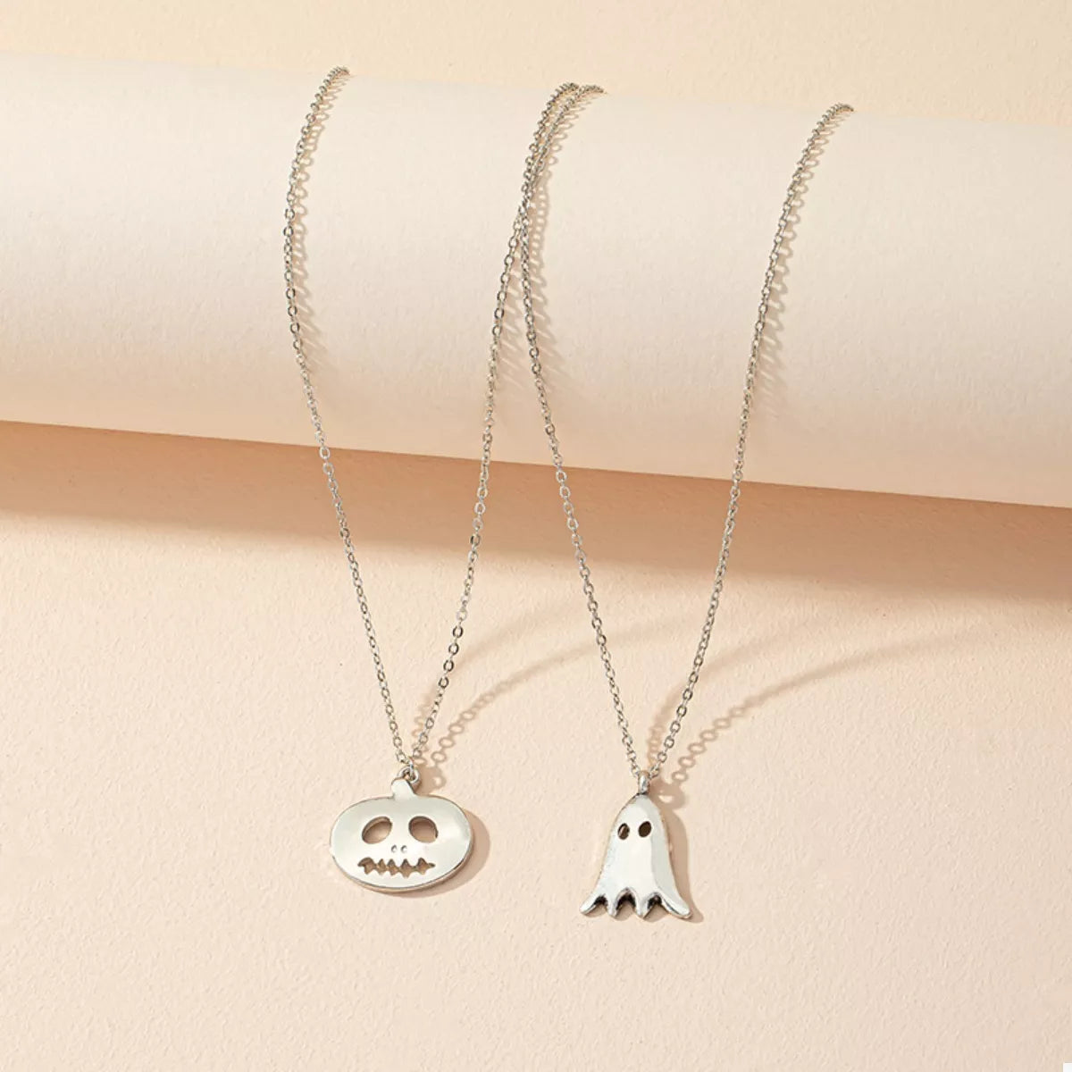 2 Piece Halloween Ghost & Pumpkin Pendant Necklace - alternate necklace view