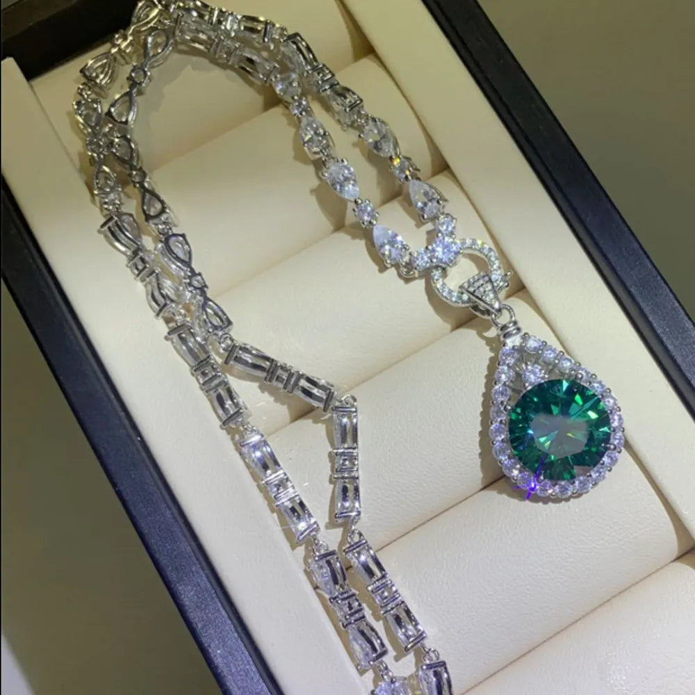 10 Carat Moissanite Sterling Silver Teardrop Shape Necklace - alternate necklace view