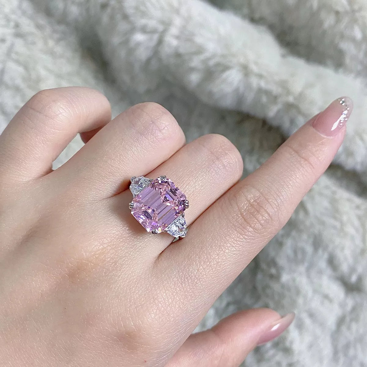Sterling Silver Zircon Geometric Ring in Blush Pink - women's ring