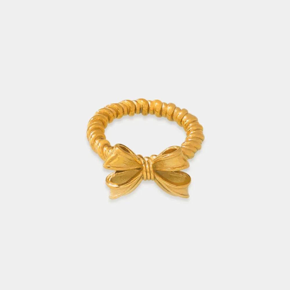 Twisted Titanium Steel Bow Ring in Gold - women's ring