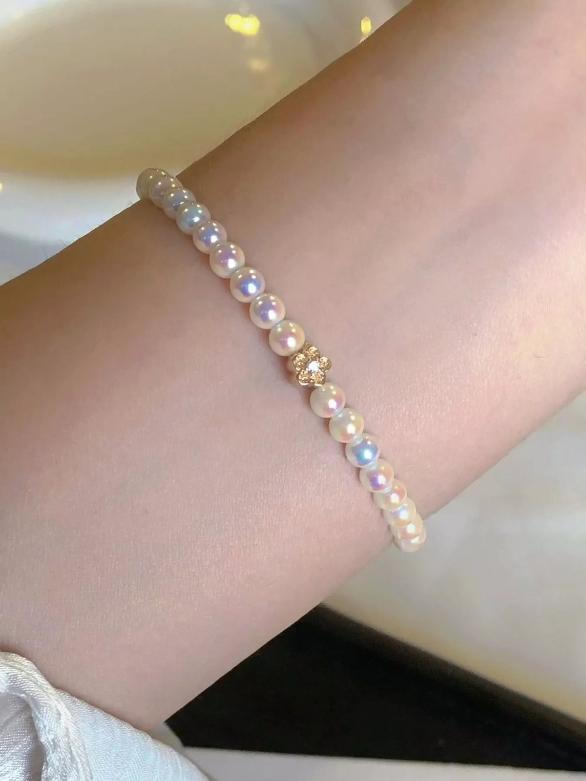 Pearl Bracelet with Floral Accent - alternate jewelry view