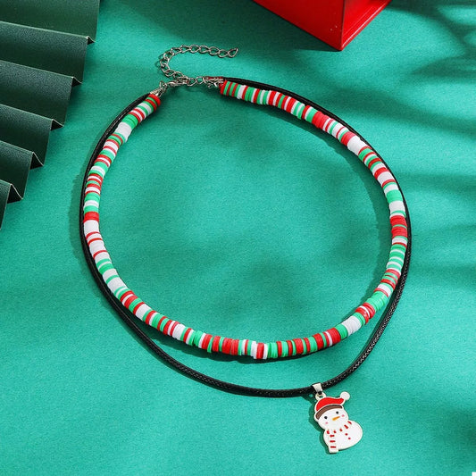 PU Leather Cord Necklace with Christmas Santa Pendant in White - women's pendant necklace