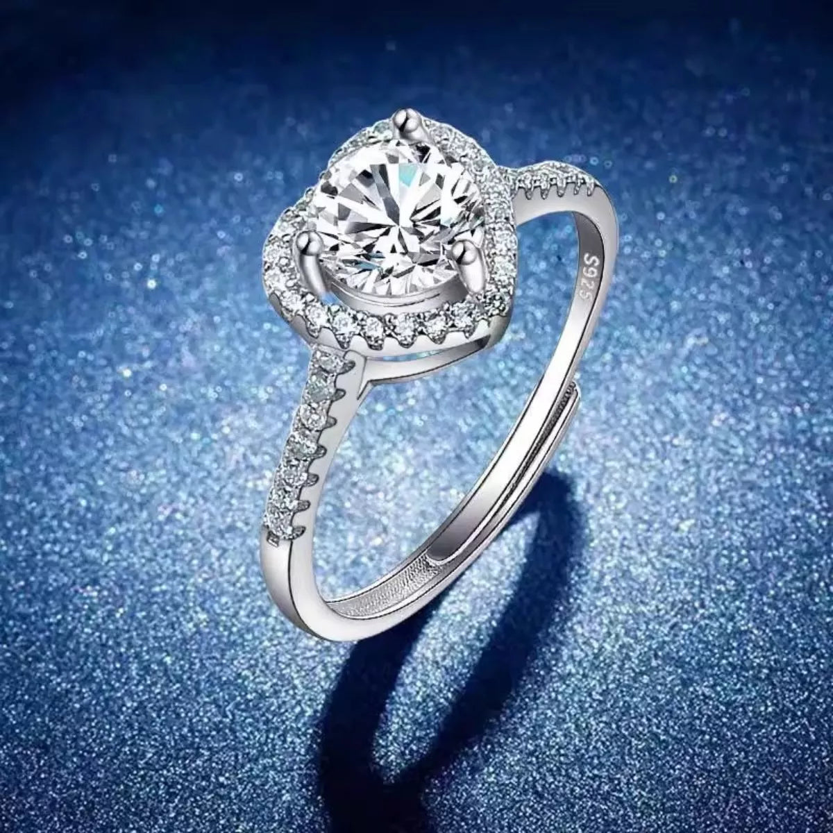 1 Carat Moissanite Sterling Silver Heart Ring - alternate ring view