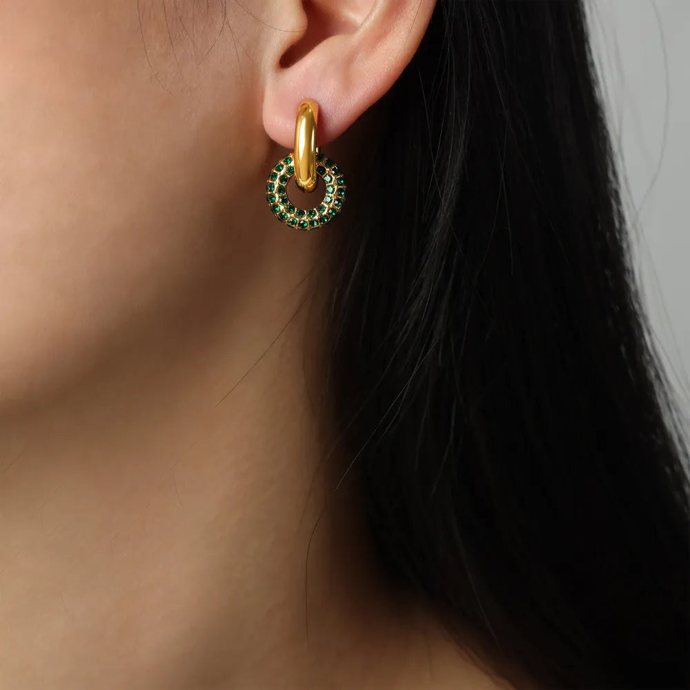 Titanium Steel Inlaid Zircon Double-Hoop Earrings in Silver - women's hoop earrings