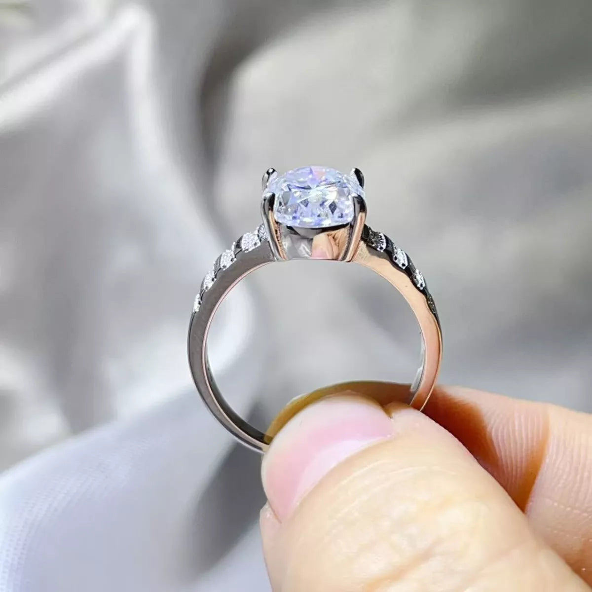 3 Carat Moissanite Oval Sterling Silver Ring in Silver - women's ring