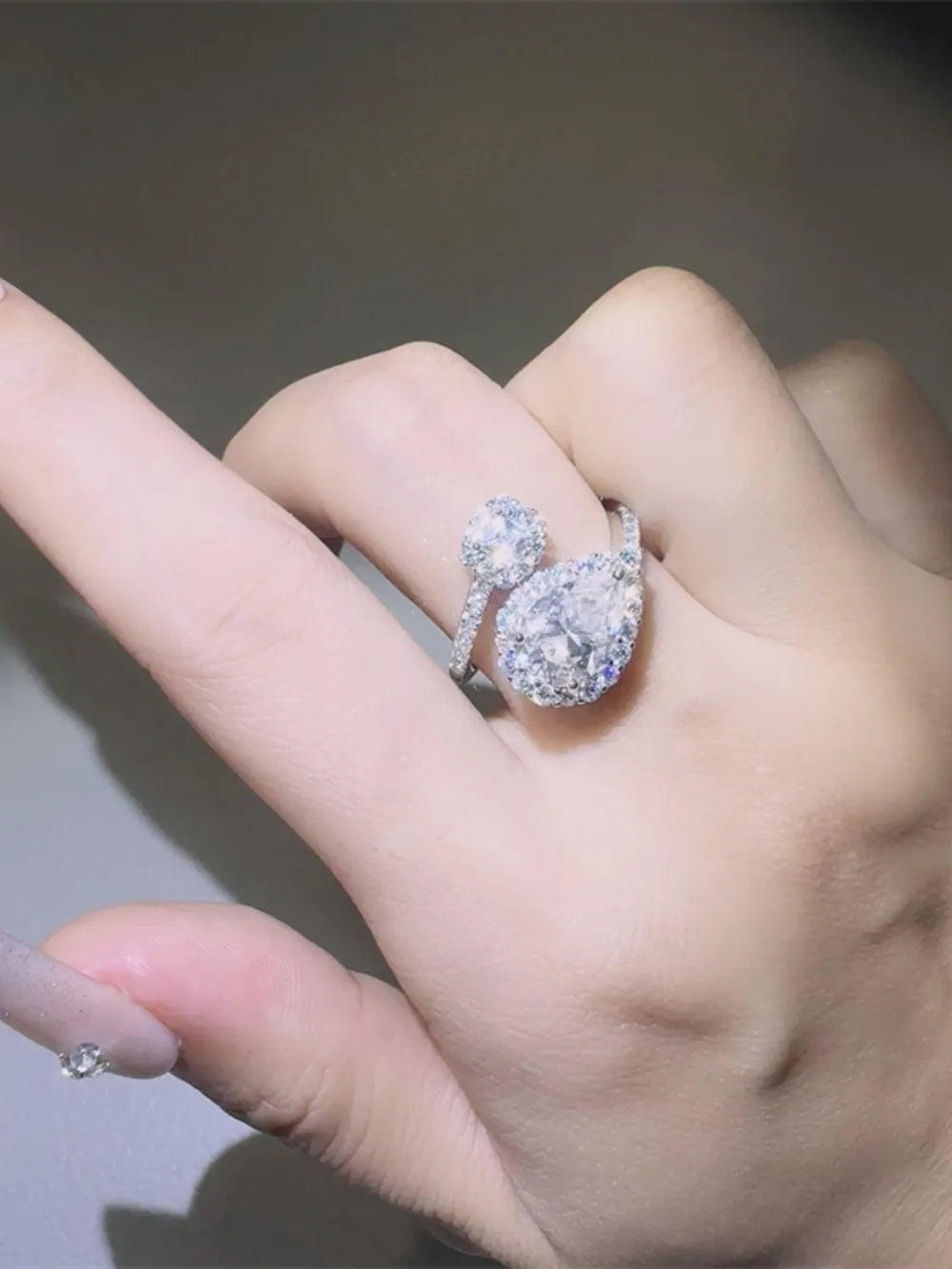 2 Carat Moissanite Sterling Silver Bypass Ring - alternate ring view