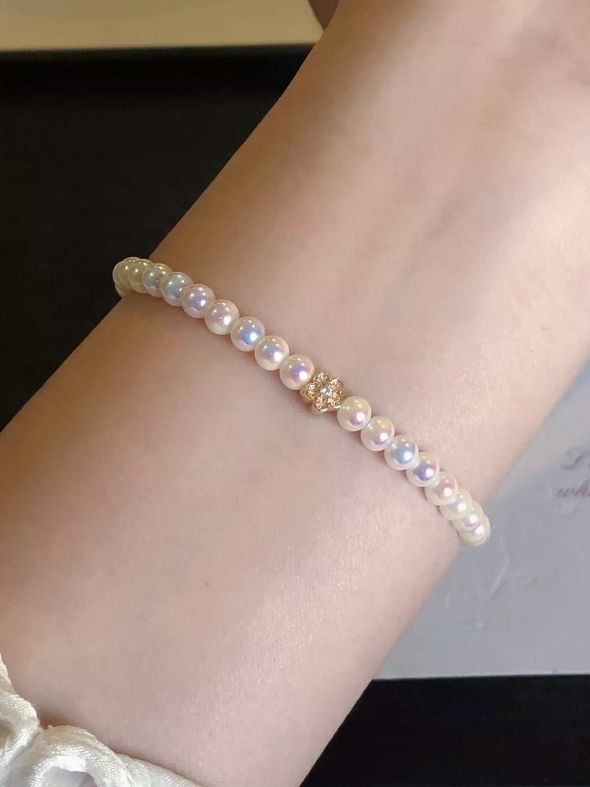 Pearl Bracelet with Floral Accent - alternate jewelry view