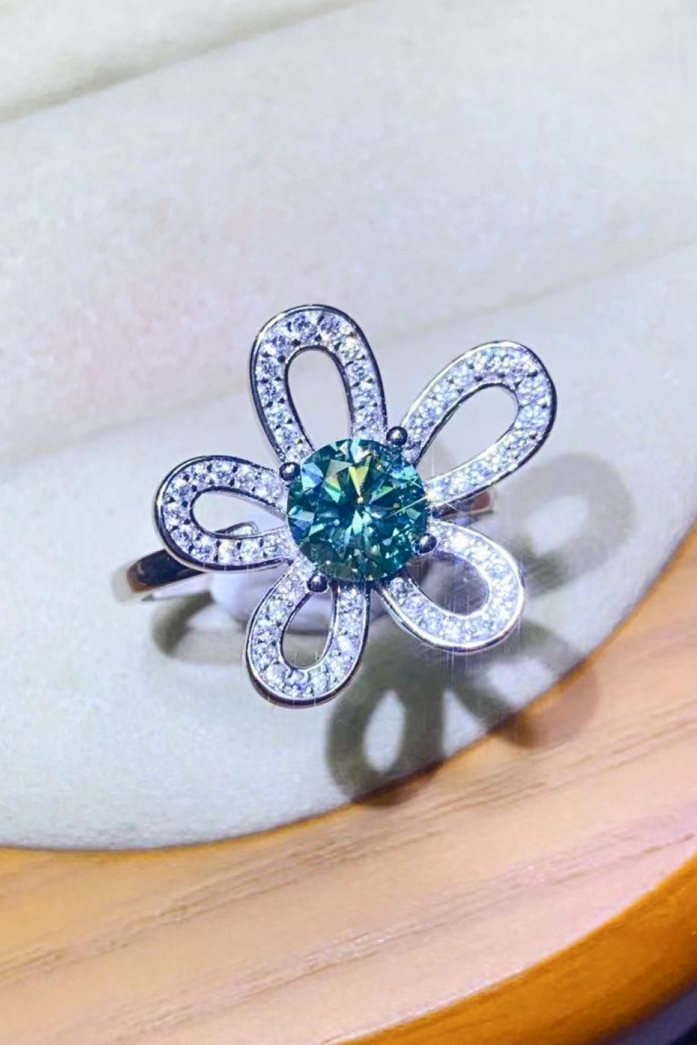 1 Carat Moissanite Flower Shape Open Ring - alternate ring view
