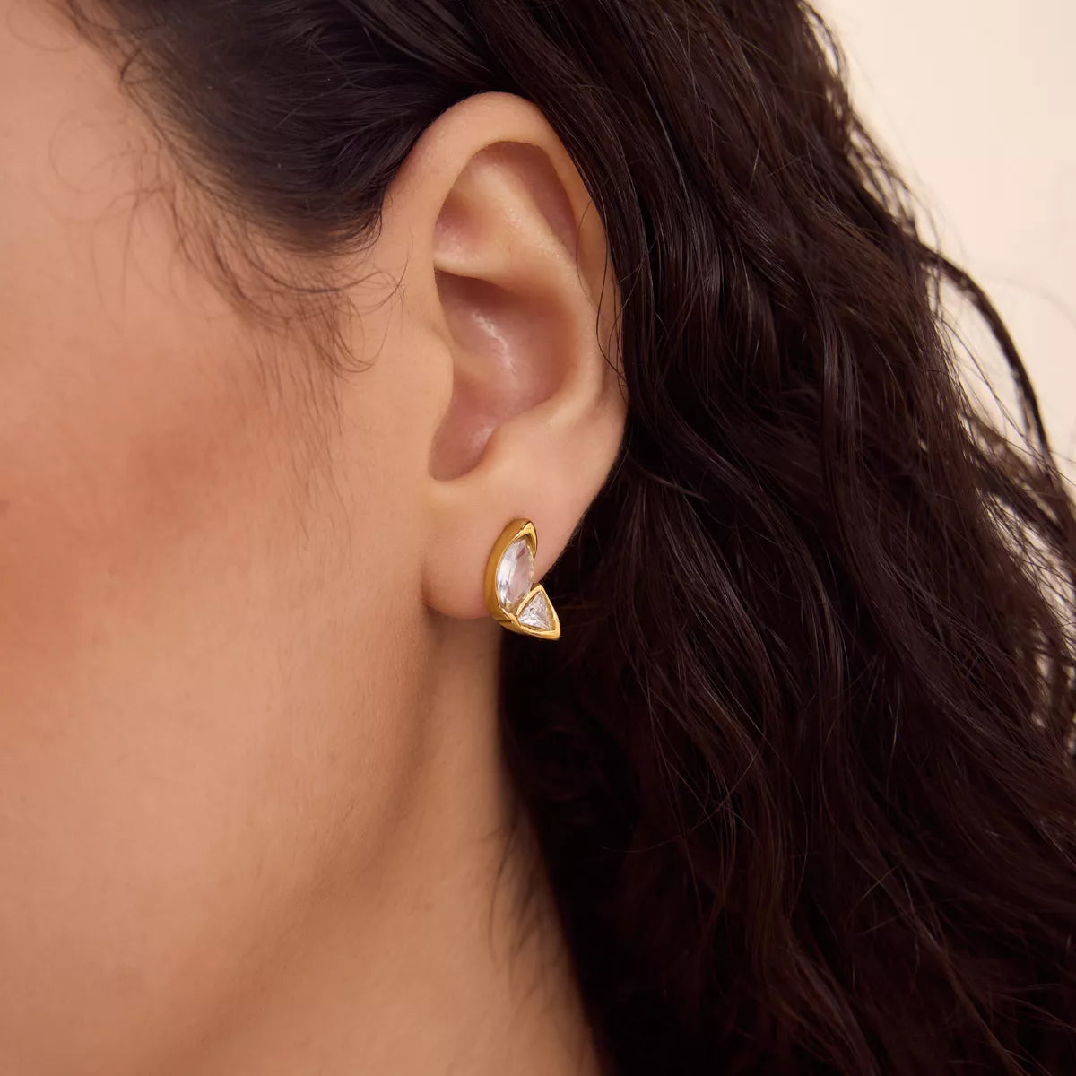 18K Gold-Plated Alloy Zircon Stud Earrings - alternate earring view