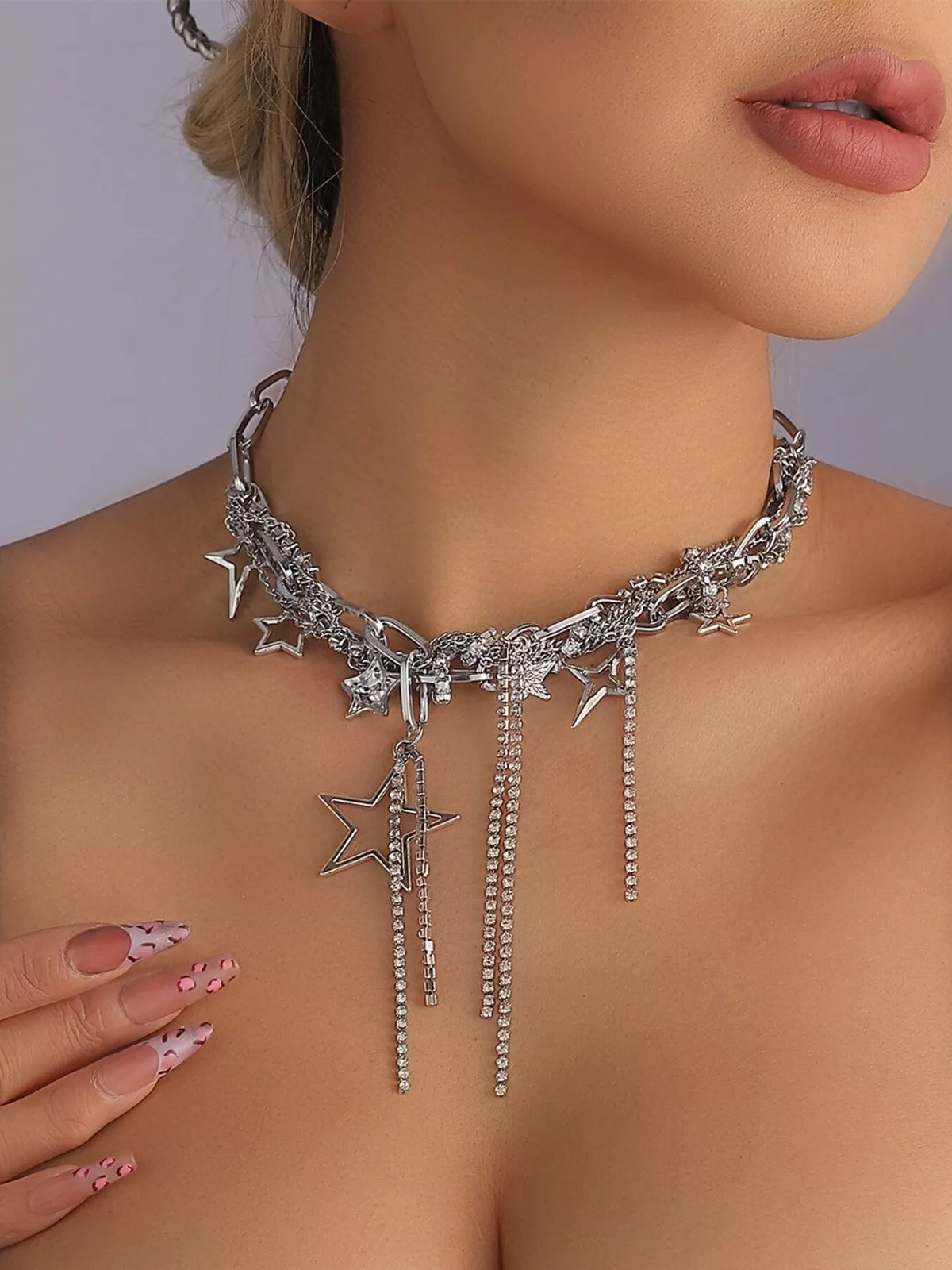Chunky Chain Star Tassel Necklace - alternate necklace view