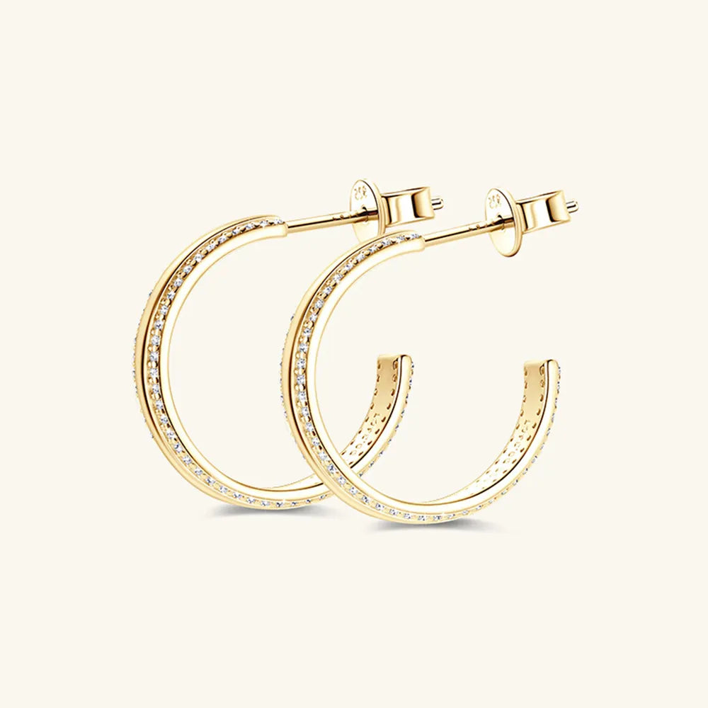 Sterling Silver Inlaid Moissanite C-Hoop Earrings - alternate earring view