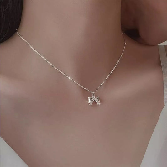 Sterling Silver Bow Necklace in Silver - women's necklace