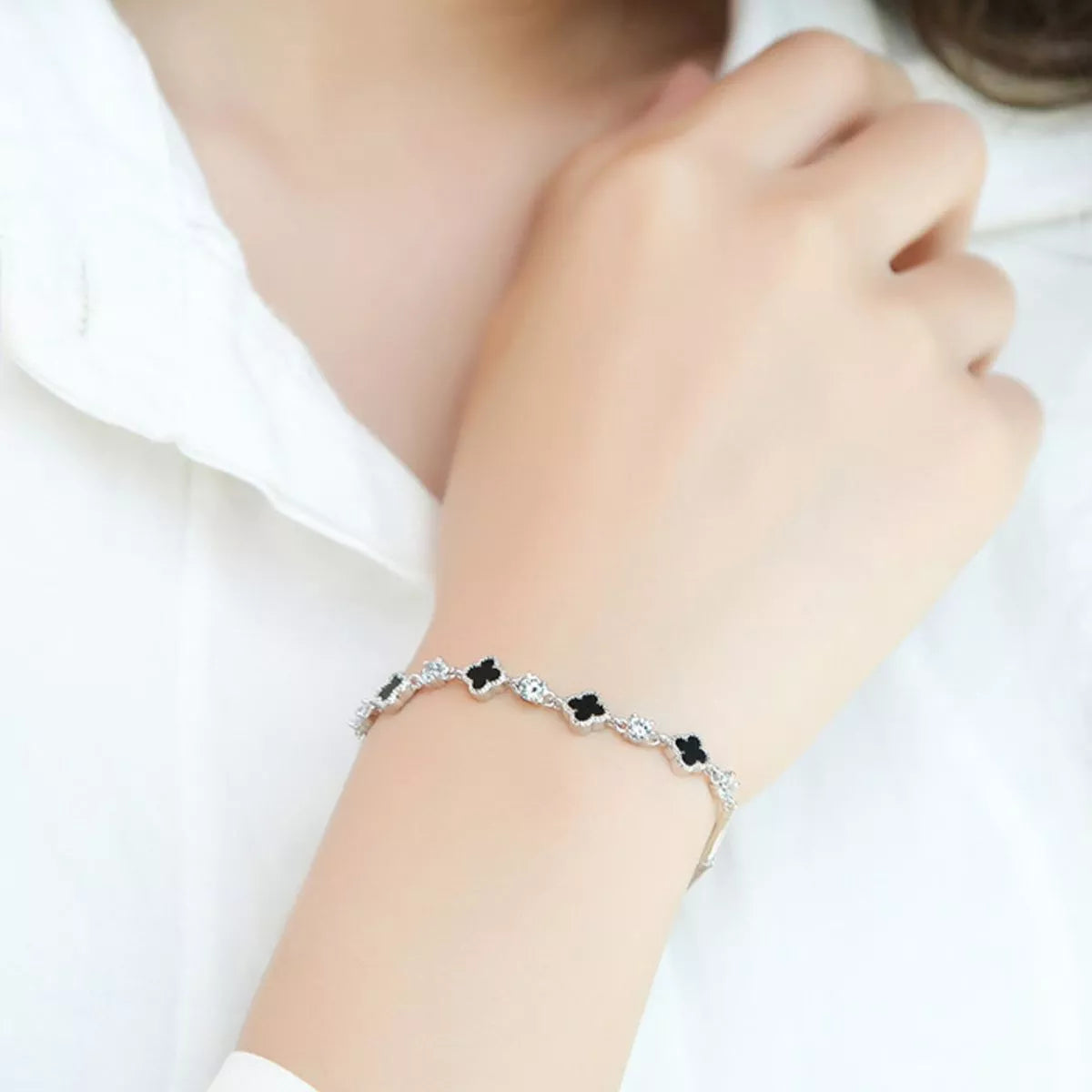 Sterling Silver Clover Charm Bracelet in Silver - women's charm bracelet