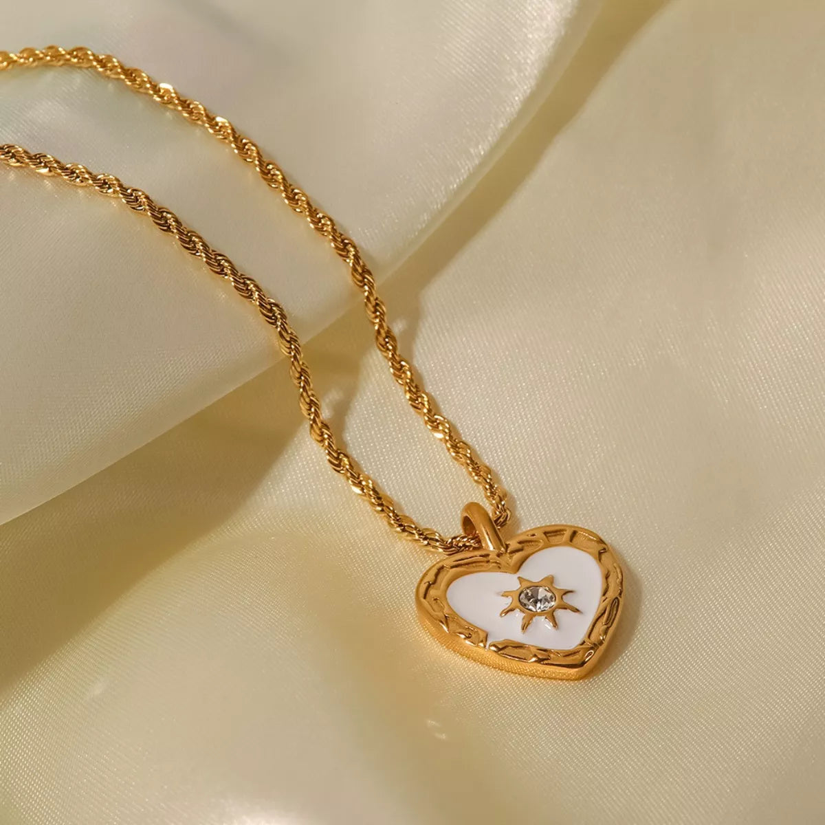 18K Gold-Plated Zircon Heart Necklace - alternate necklace view