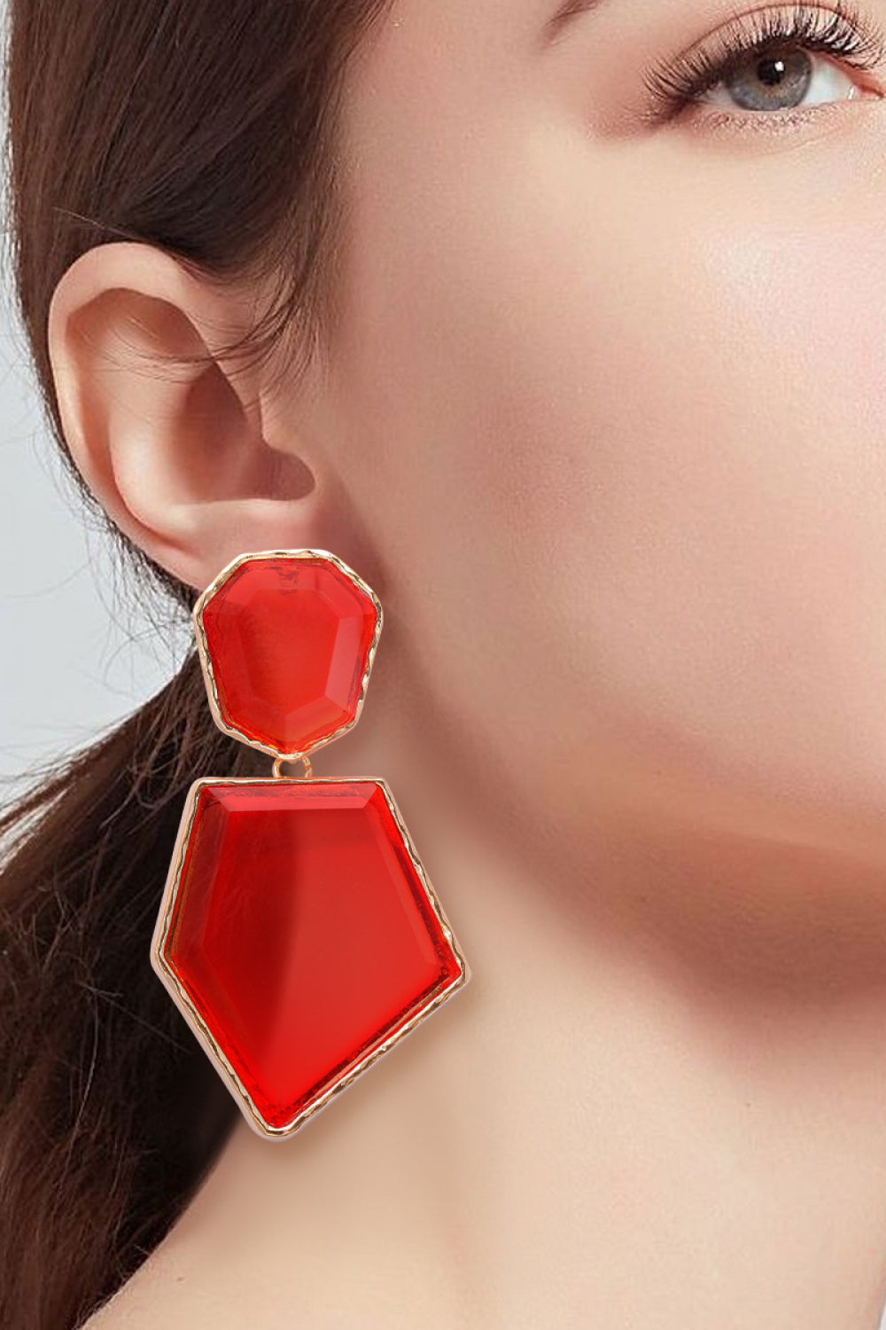 Geometric Shape Zinc Alloy Frame Resin Dangle Earrings - alternate earring view