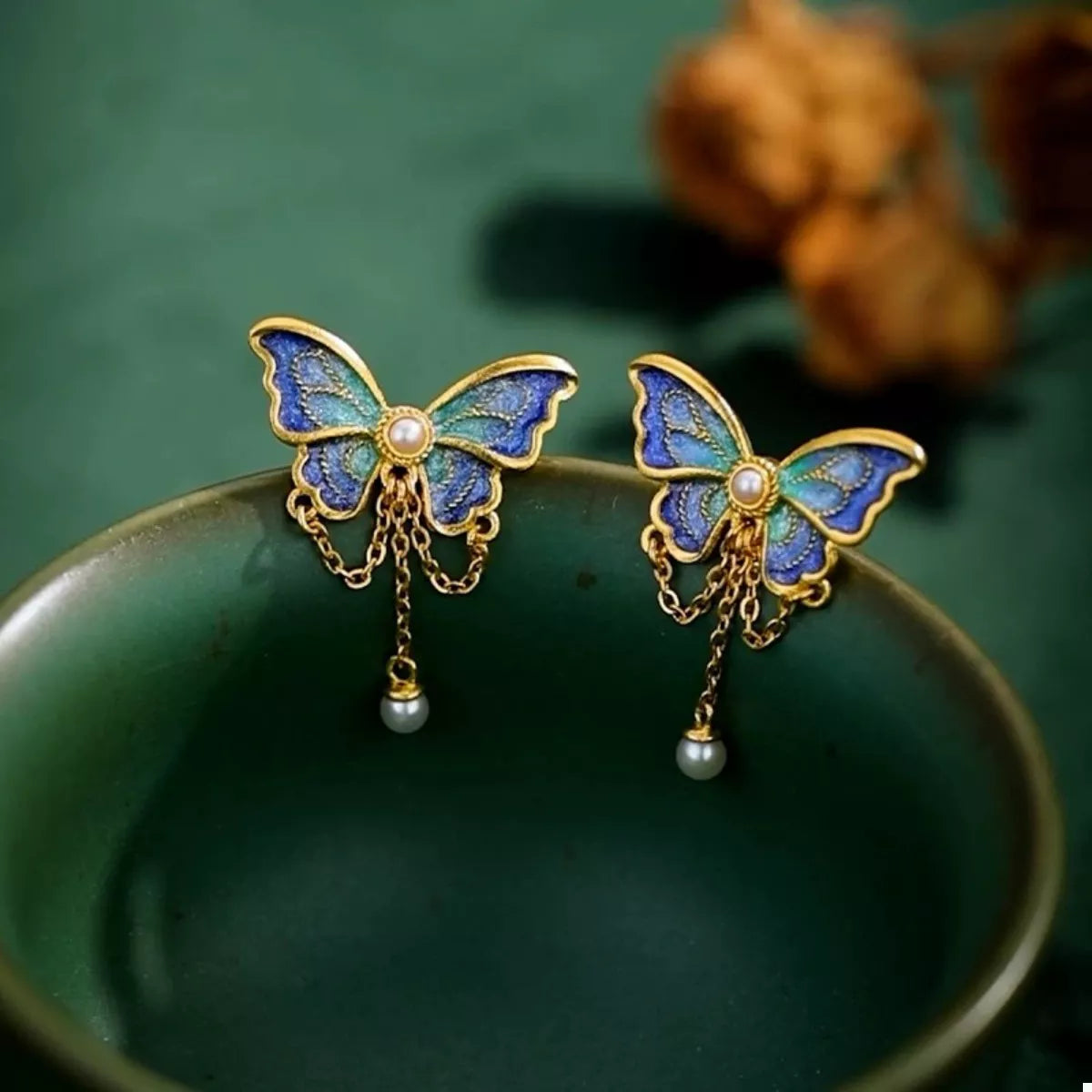 18K Gold-Plated Butterfly Earrings in Cerulean - women's earrings