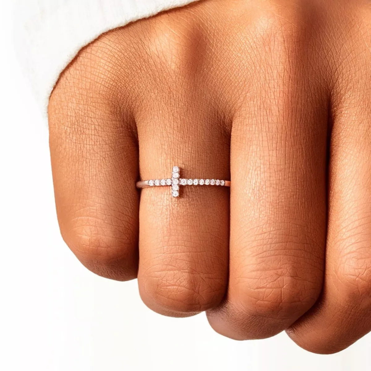 Sterling Silver Cross Ring in Rose Gold - women's ring