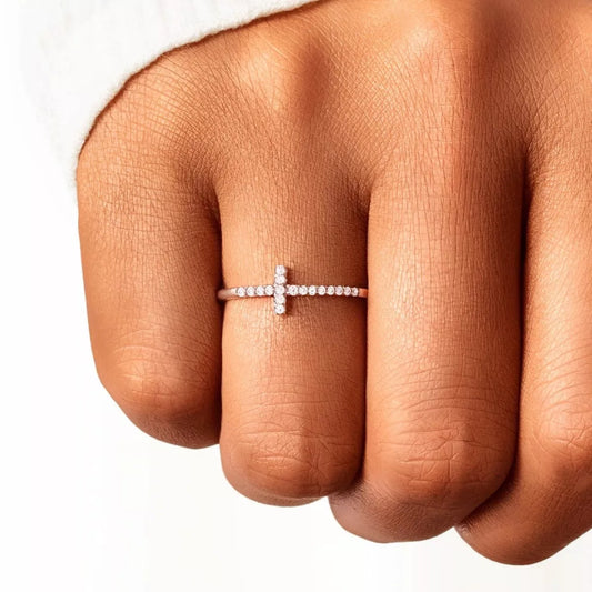 Sterling Silver Cross Ring in Rose Gold - women's ring