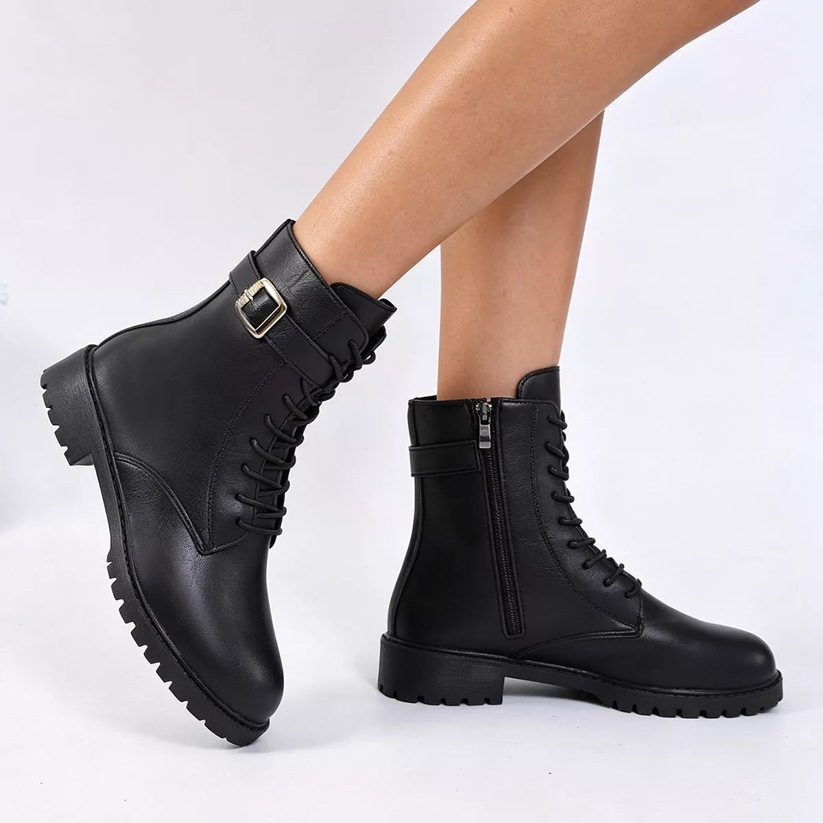 Round-Toe Lace-Up Boots in Dark Brown - women's boots