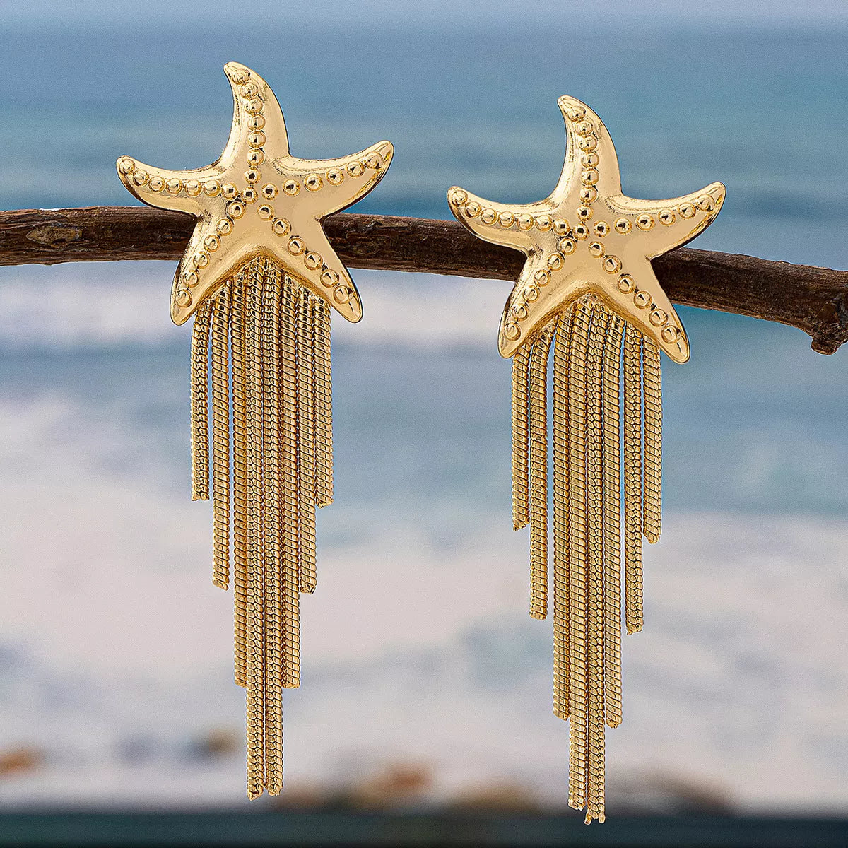 18K Gold-Plated Starfish Fringe Drop Earrings - alternate earring view