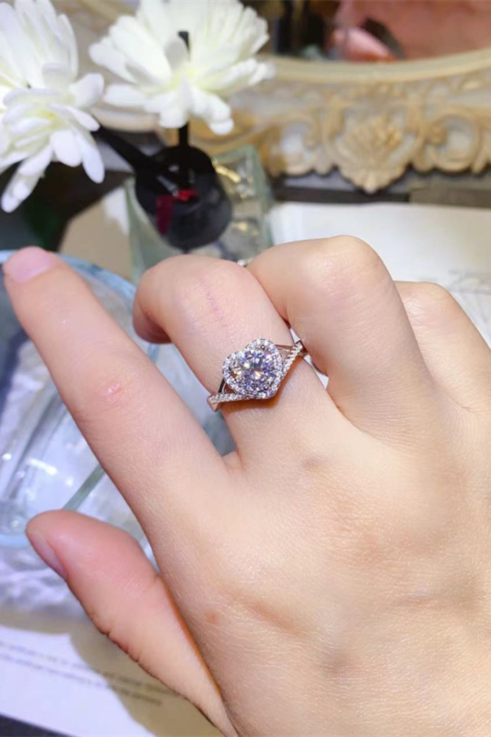 Adored 1 Carat Moissanite Sterling Silver Heart Ring in Green - women's ring