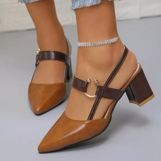 Pointed-Toe Block-Heel Sandals in Brown - women's heels