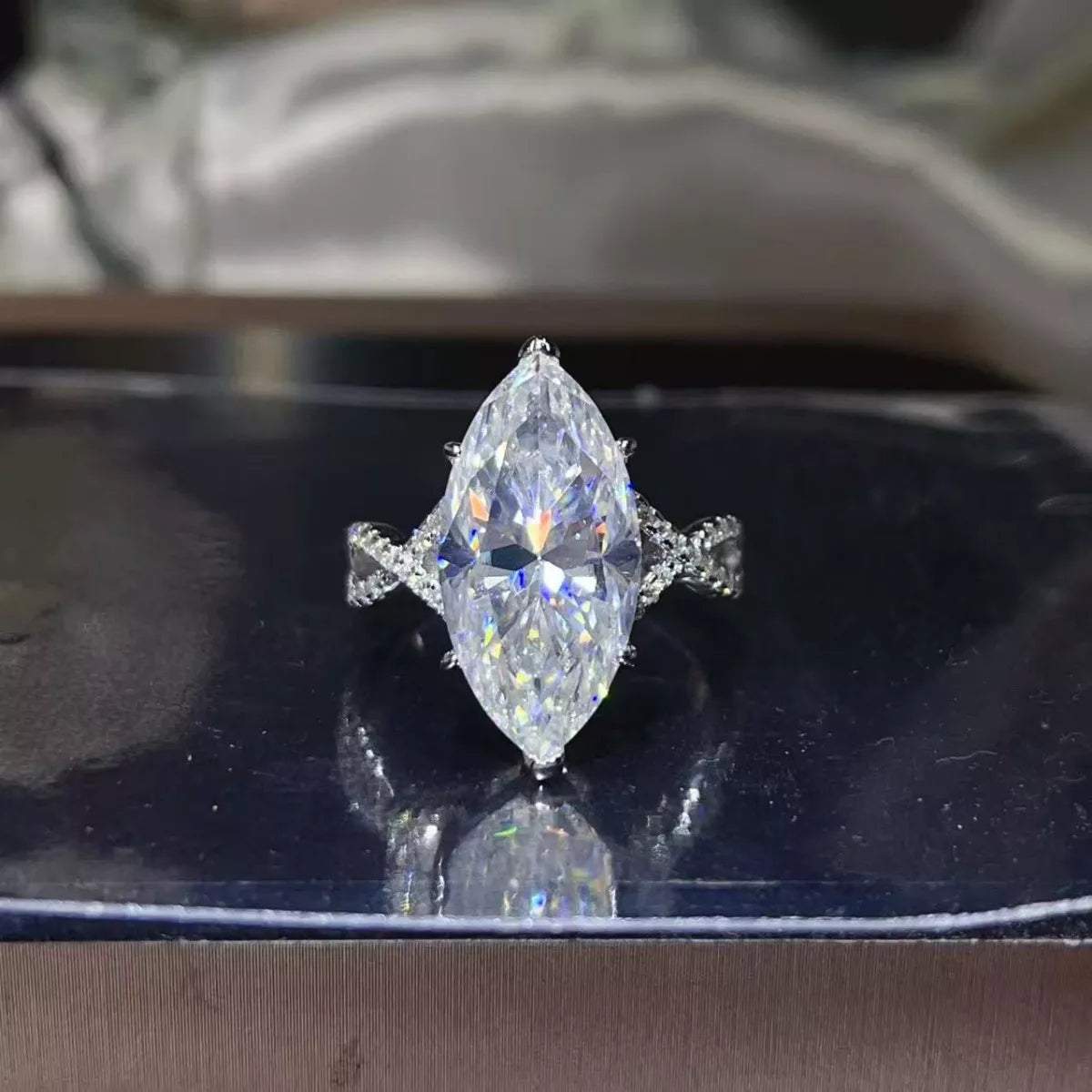 10 Carat Moissanite Sterling Silver Ring in Silver - women's ring