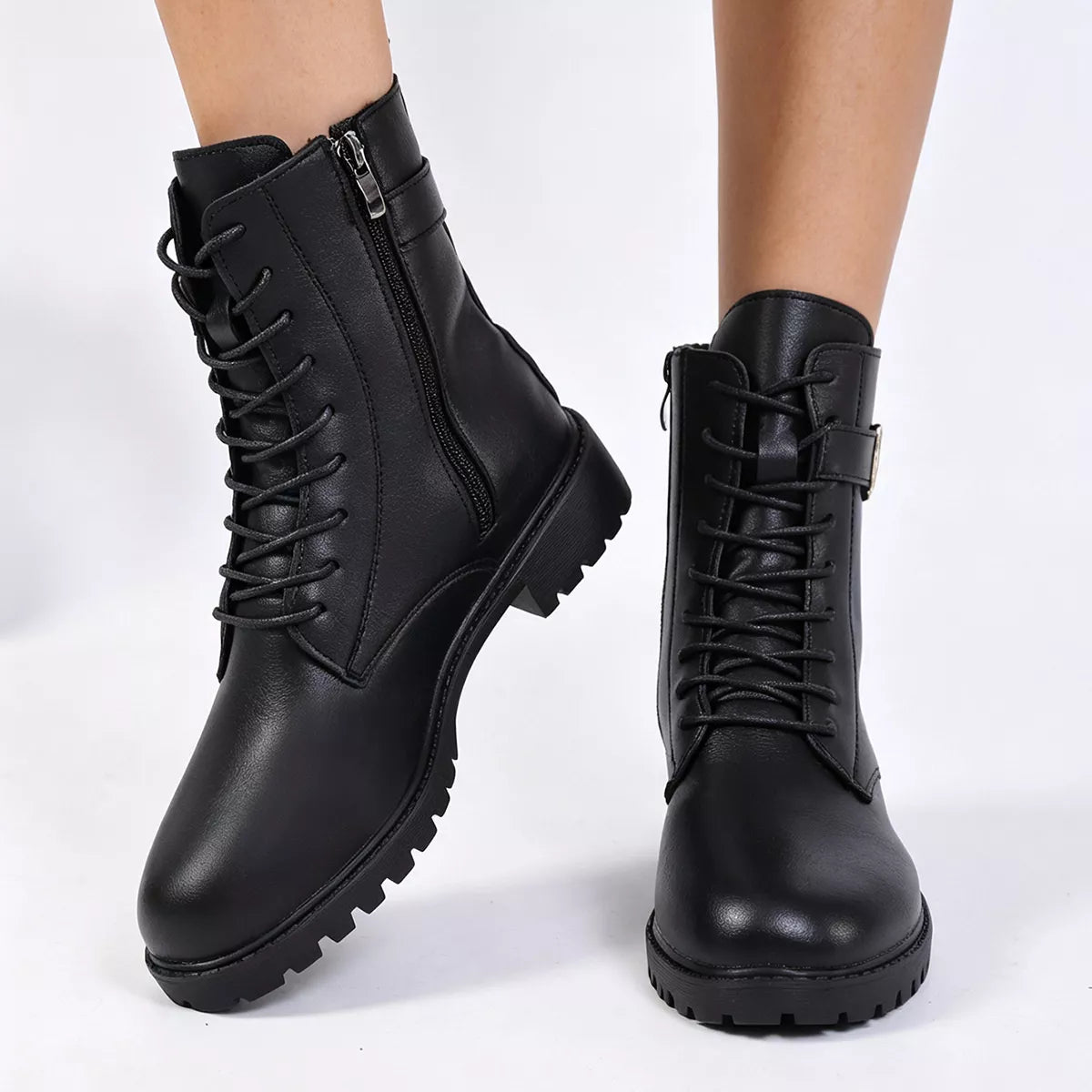 Round-Toe Lace-Up Boots in Coffee Brown - women's boots