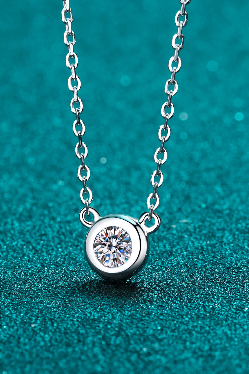 Moissanite Round Pendant Chain Necklace - alternate necklace view
