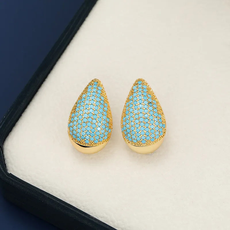 18K Gold-Plated Zircon Teardrop Earring in Pastel Blue - women's drop earrings