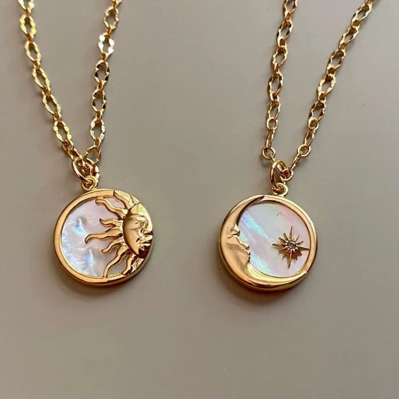 Titanium Steel Sun & Moon Necklace - alternate necklace view