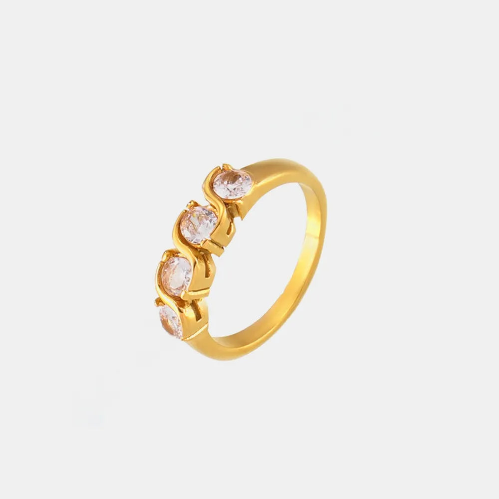 Stainless Steel Inlaid Zircon Ring in Gold - women's ring
