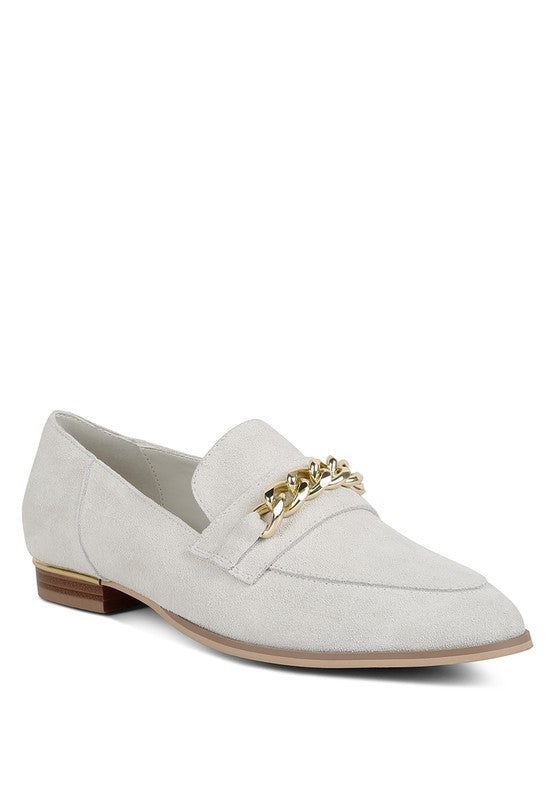 Suede Chain Embellished Loafers