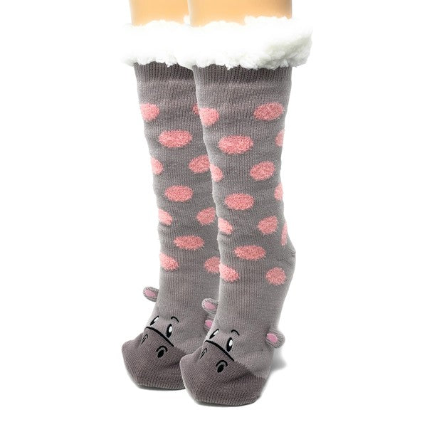 **Hippo Slipper Socks** are perfect for staying warm and cozy. Featuring an adorable hippo design and a soft fur top, these socks offer both comfort and style. Keep your feet comfy and cute with these must-have slipper socks. Fits US Women’s Shoe Size 5-10. Free shipping on all orders. Shop now!