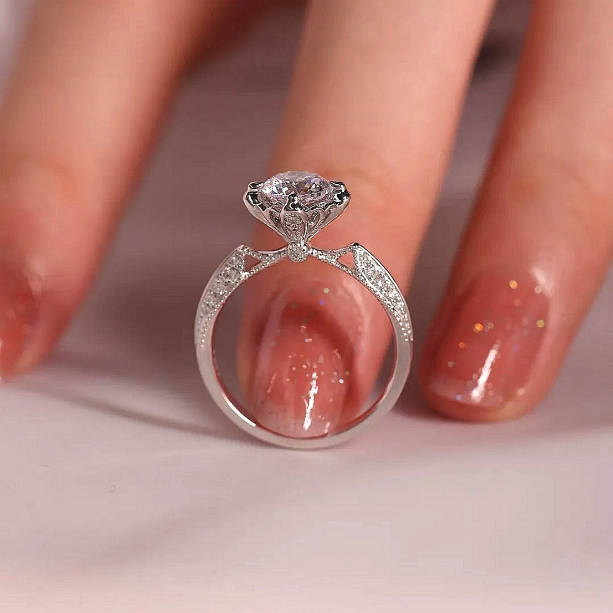1 Carat Moissanite Sterling Silver Ring in Silver - women's ring