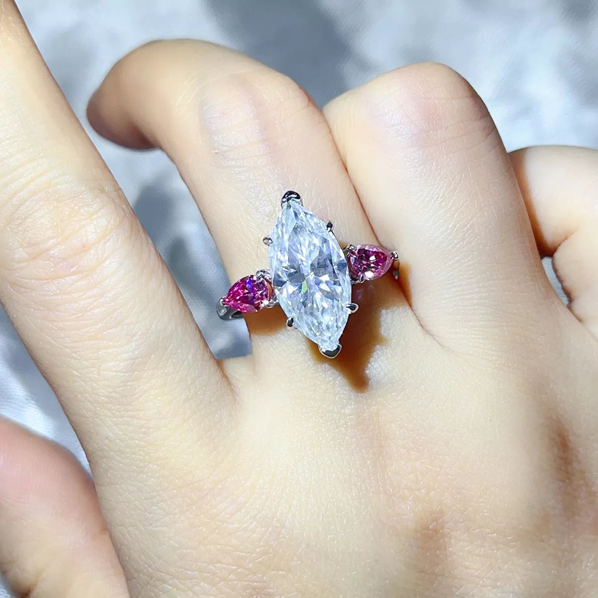 6 Carat Sterling Silver Moissanite Ring in Hot Pink - women's ring