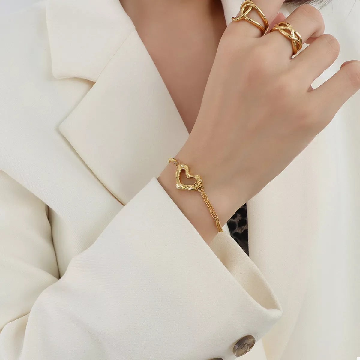 18K Gold-Plated Titanium Steel Heart Bracelet - alternate jewelry view
