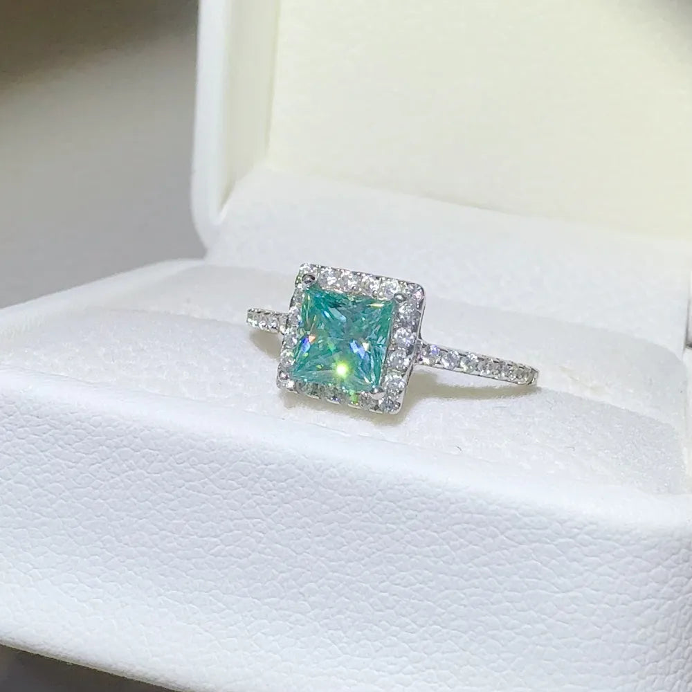 2 Carat Sterling Silver Moissanite Square Shape Ring in Silver - women's ring