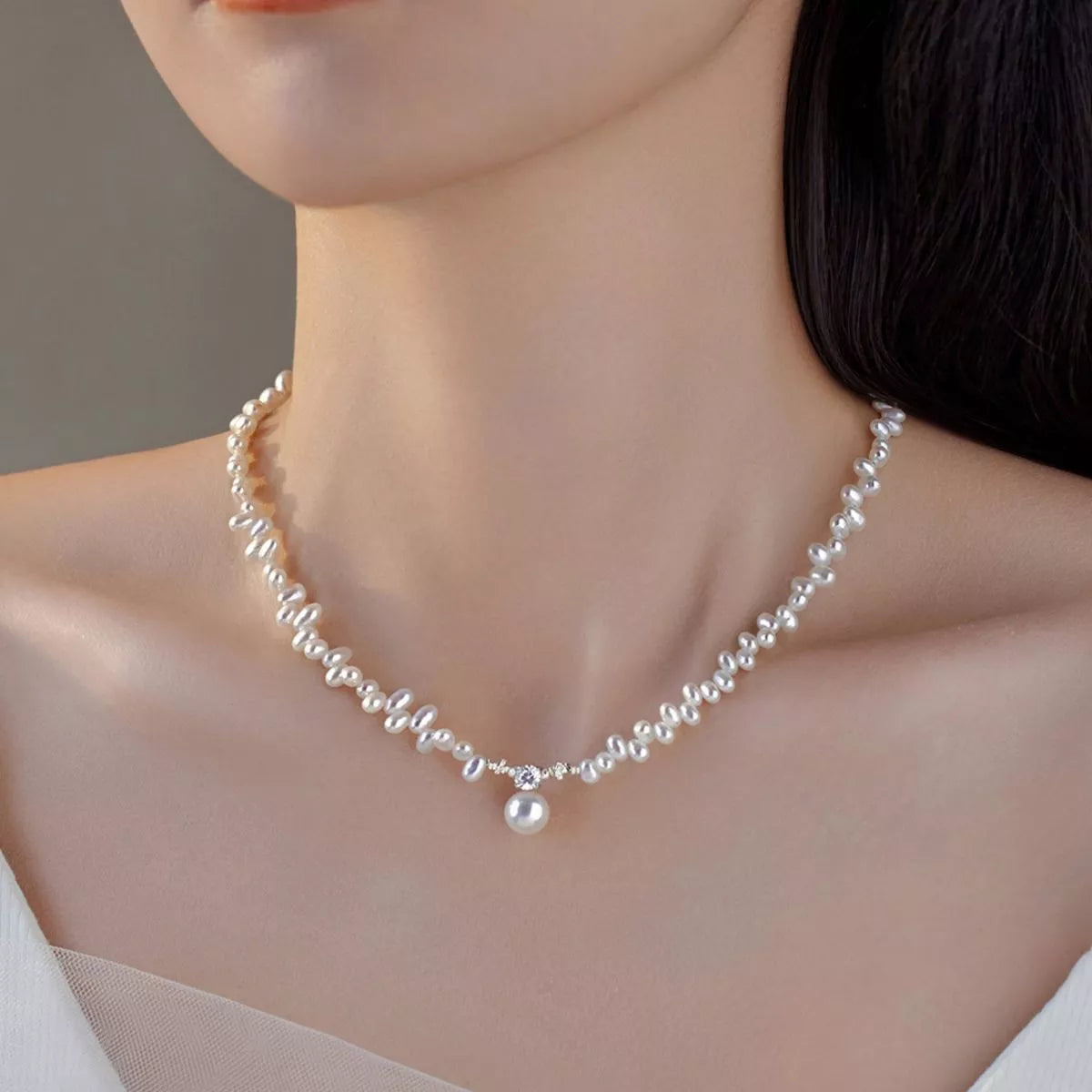 Irregular Freshwater Pearl Pendant Necklace - alternate necklace view