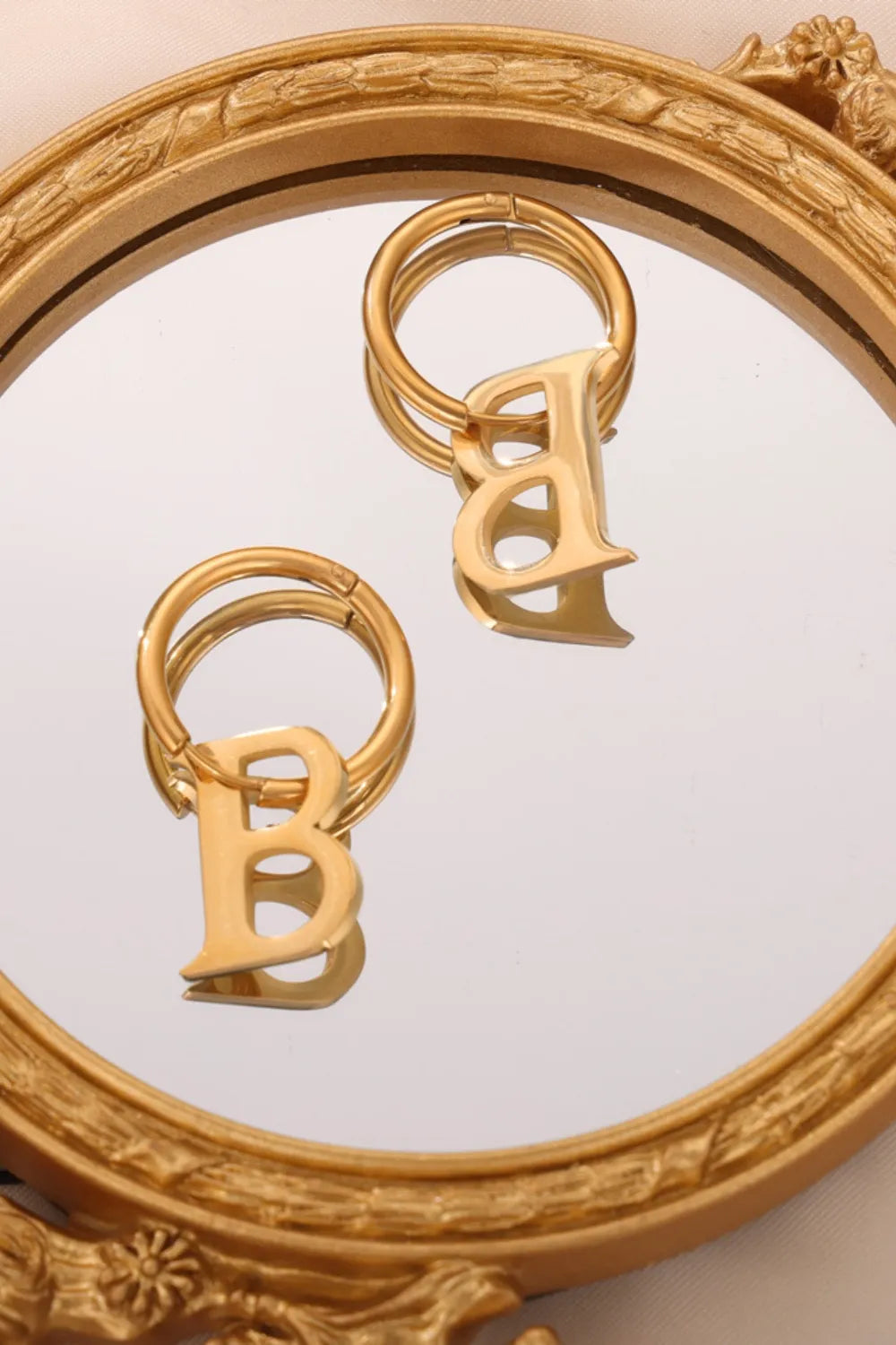 Titanium Steel Letter Hoop Earrings - alternate earring view