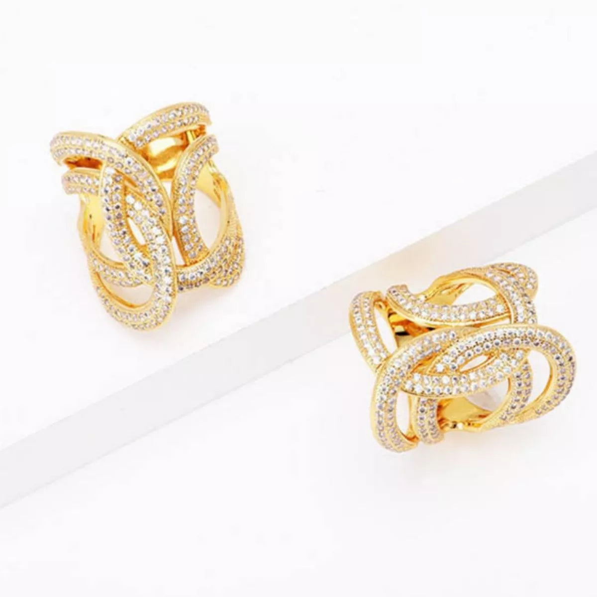 18K Gold-Plated Zircon Interwoven Ring - alternate ring view