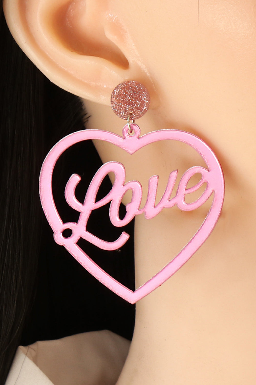 Heart Shape Acrylic Dangle Earrings - alternate earring view