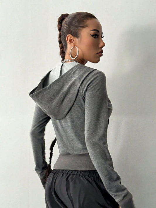 Zip-Up Long-Sleeve Hoodie in Dark Gray - women's hoodie