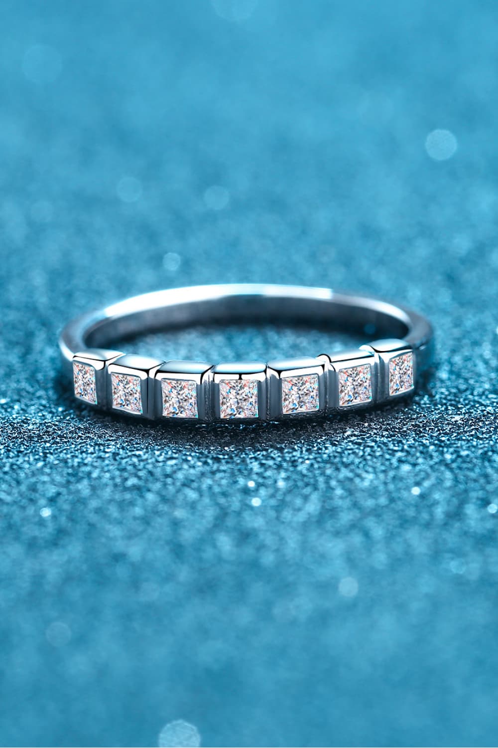 Moissanite Rhodium-Plated Half-Eternity Ring in Silver - women's ring