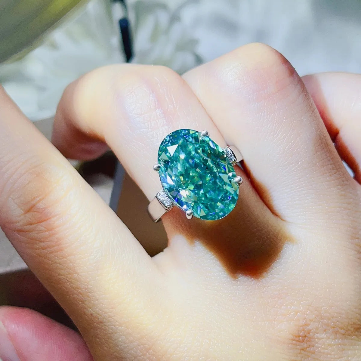 5 Carat Moissanite Sterling Silver Ring in Turquoise - women's ring