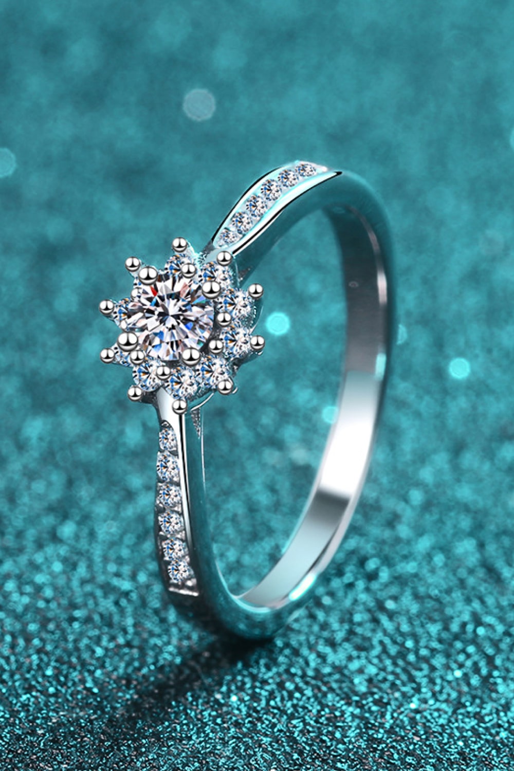 Moissanite Rhodium-Plated Snowflake Ring in Silver - women's ring