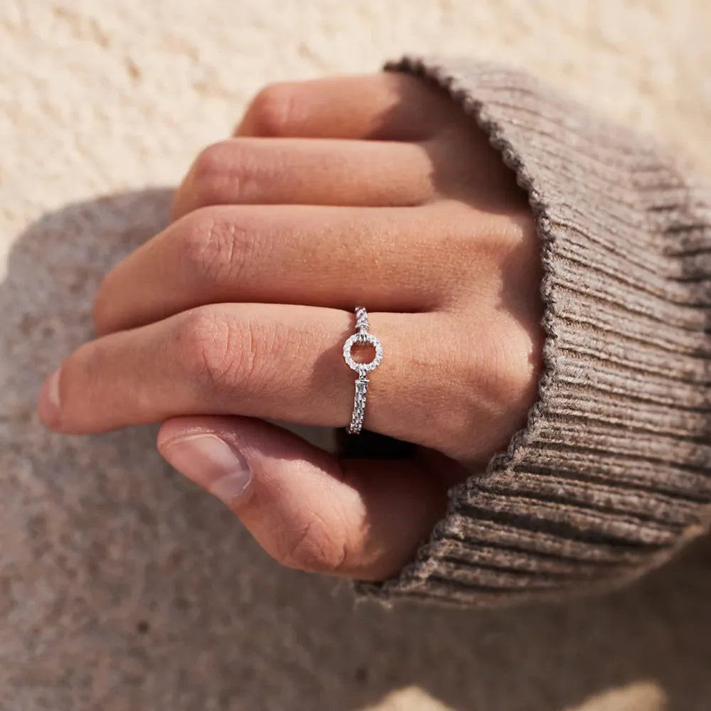 Inlaid Zircon Sterling Silver Ring - alternate ring view