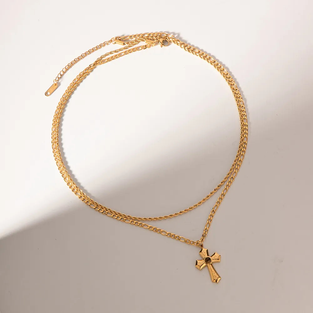 18K Gold-Plated Double Layered Cross Necklace - alternate necklace view
