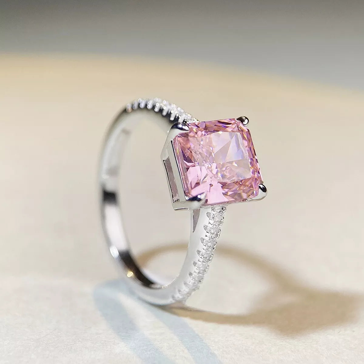 Sterling Silver Zircon Square Ring in Blush Pink - women's ring